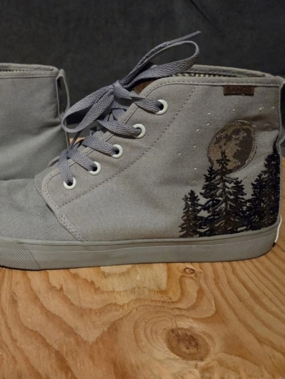 BANGS Gray High-Top Canvas Athletic Shoes with Moon & Tree Graphic